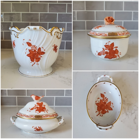 *SOLD* VTG Herend Rust Chinese Bouquet Cachepot - Picture 7 of 8